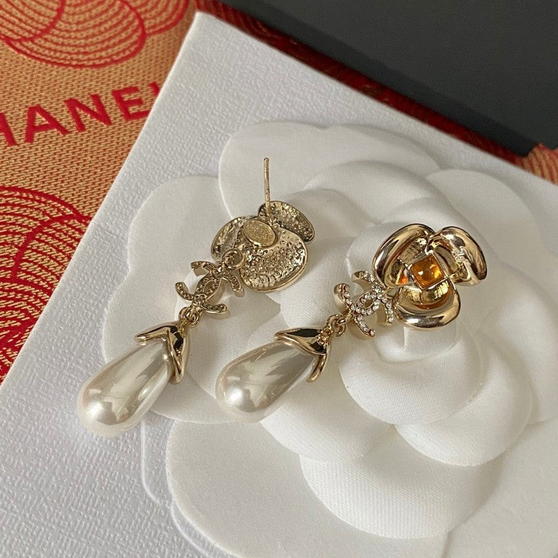 18K Chanel Camellia Red Crystal Earrings