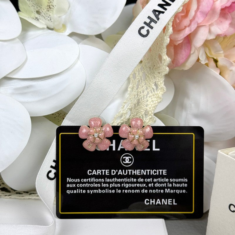 18K Chanel 26C Pink Camellia Earrings