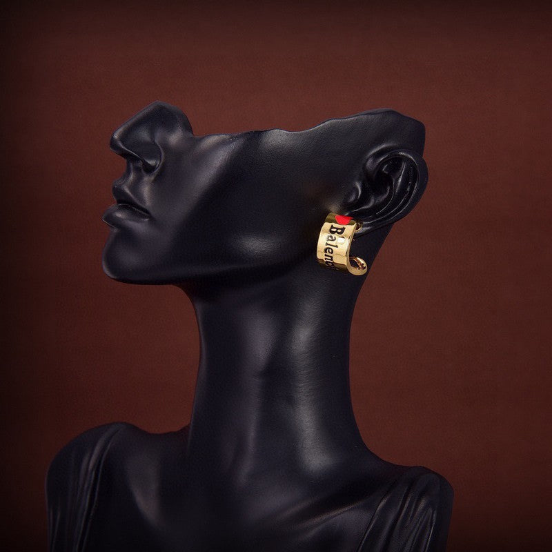 18K Balenciaga Red Heart Gold Earrings
