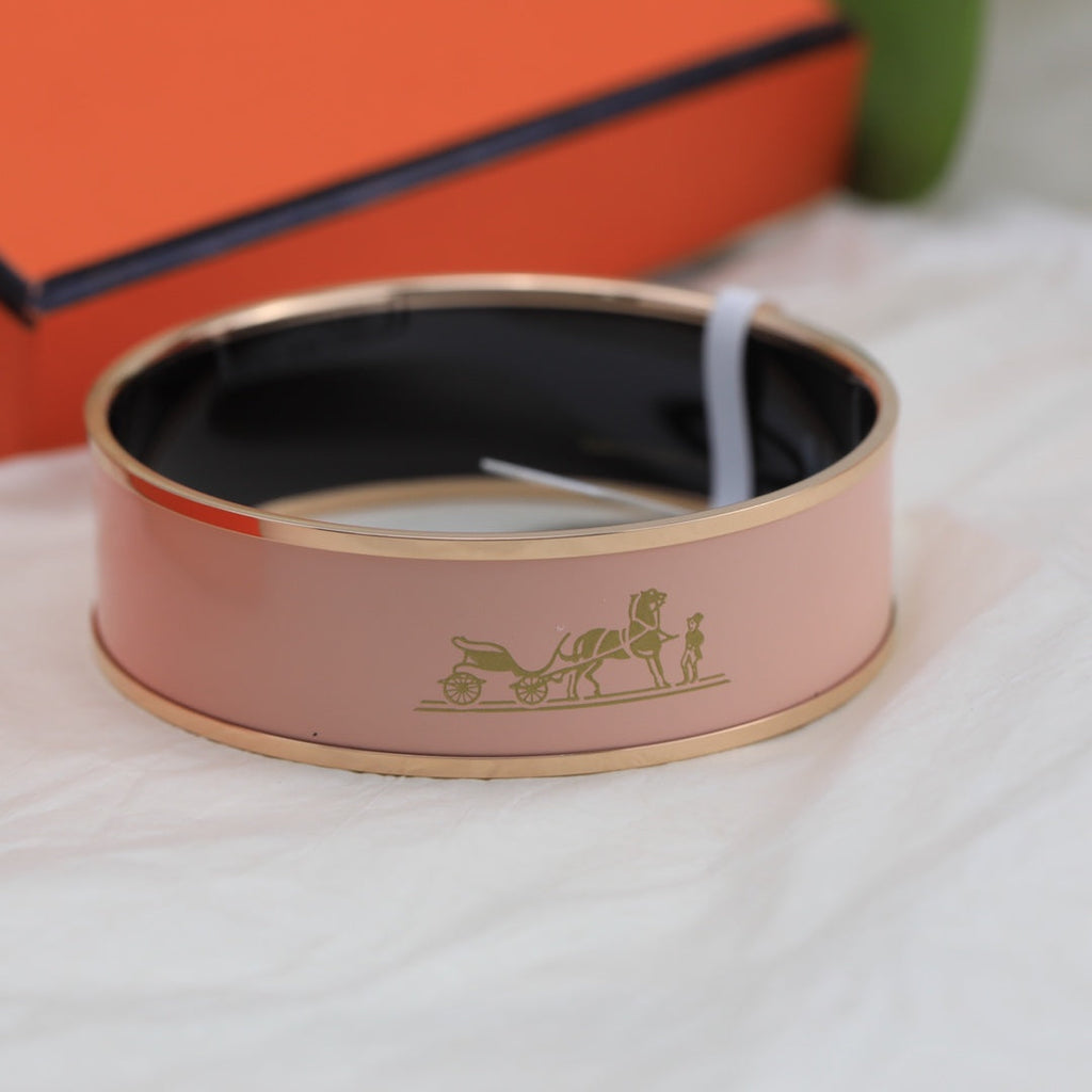 18K Enamel Wide Bangle Hermes Bracelet