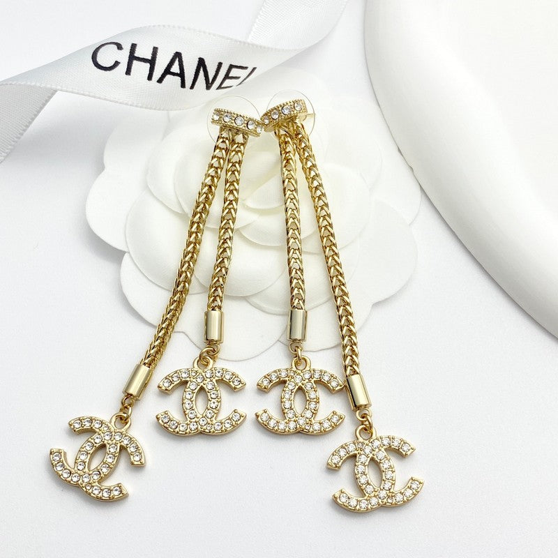 18K Chanel Long Tassel Diamond Earrings
