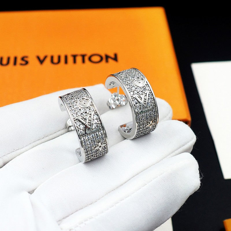 18K Louis Vuitton Pave Diamond Hoop Earrings
