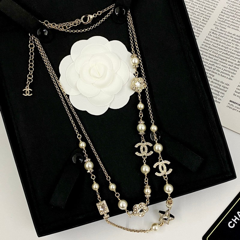 18K Chanel Long Diamond & Pearl Necklace