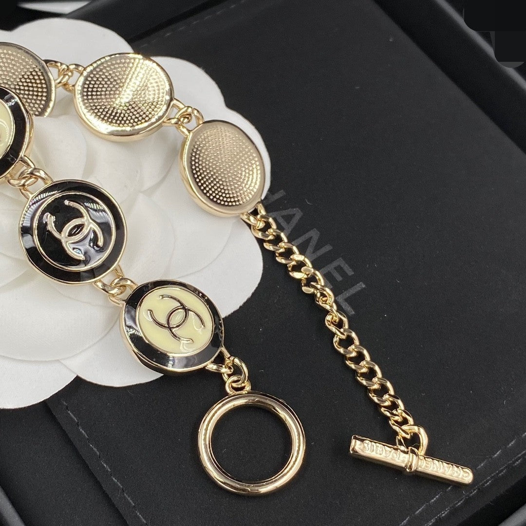 18K Chanel Black & White Resin Chain Bracelet