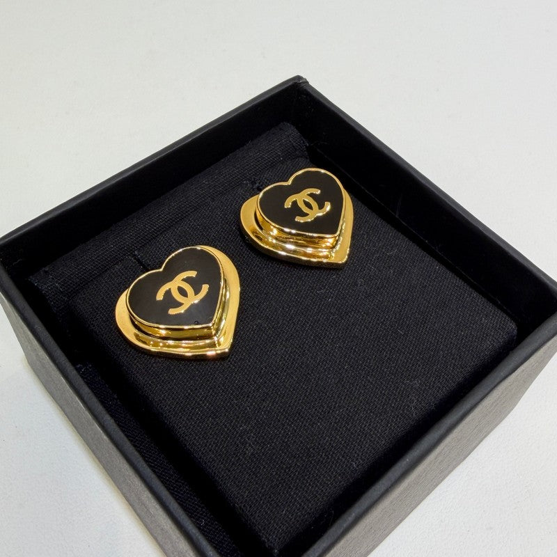 18K Chanel 26P Black & Red Heart Earrings