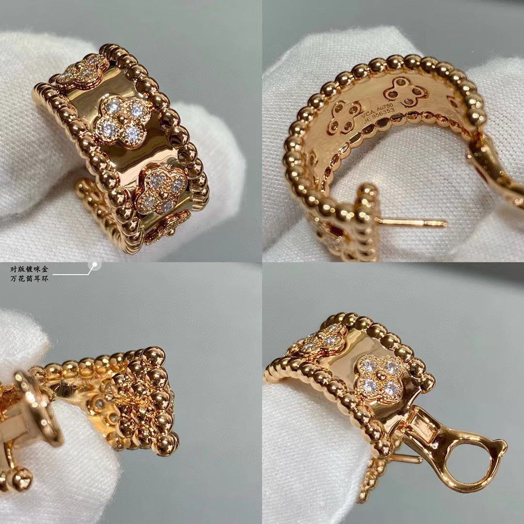 18K Van Cleef & Arpels Rose Gold Perlee Clovers Hoop Earrings