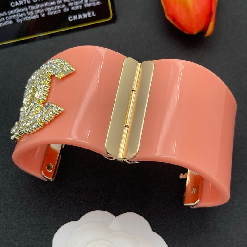 18K Chanel Pearl Diamond Pink Cuff Bracelet