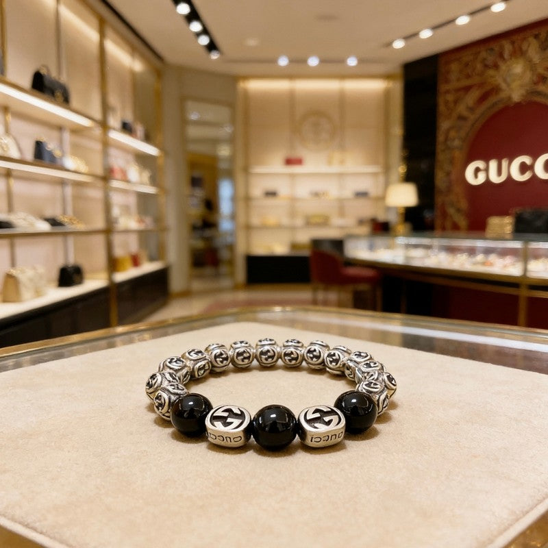 18K Gucci Anger Forest Black Bead Chain Bracelet