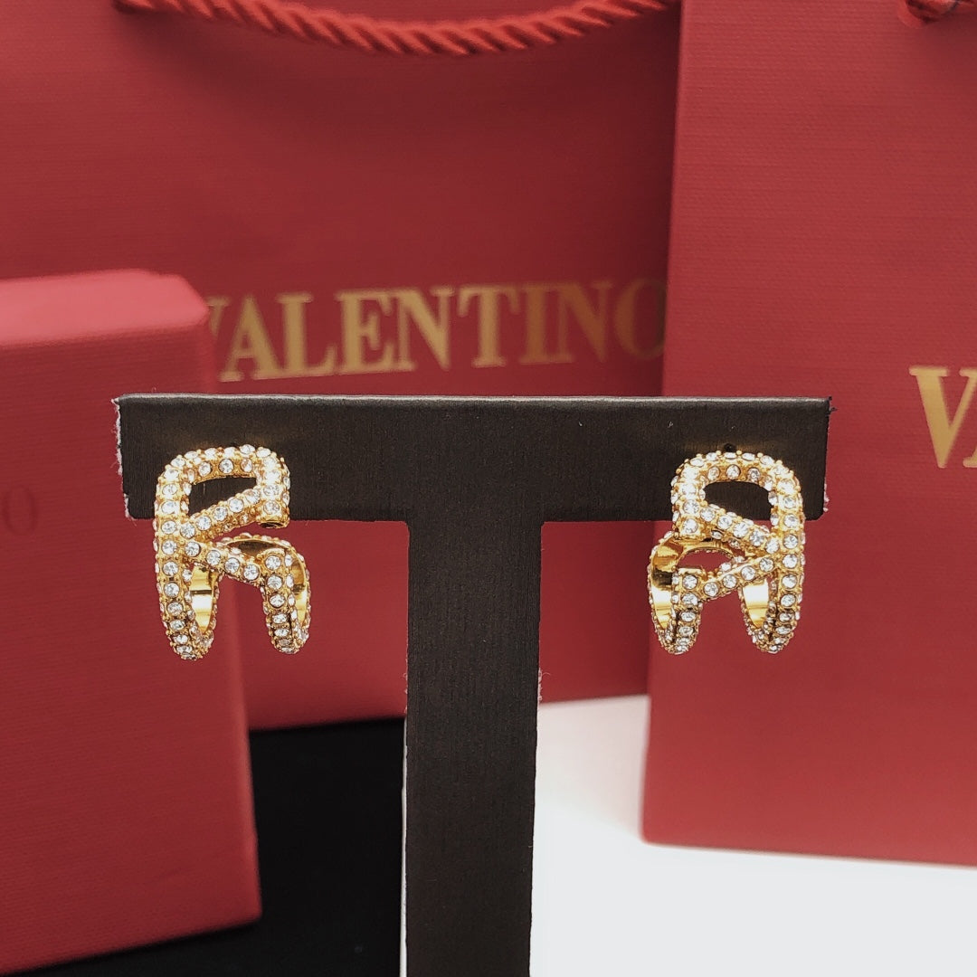 18K Valentino Vlogo Diamonds Open Earrings