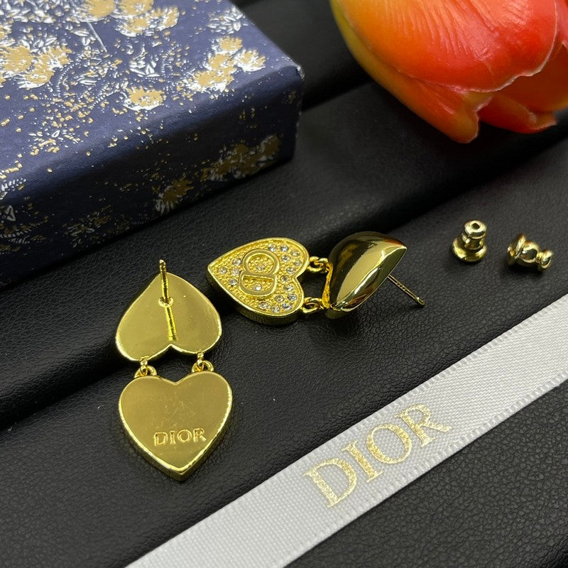 18K Dior Double Heart Diamond Earrings