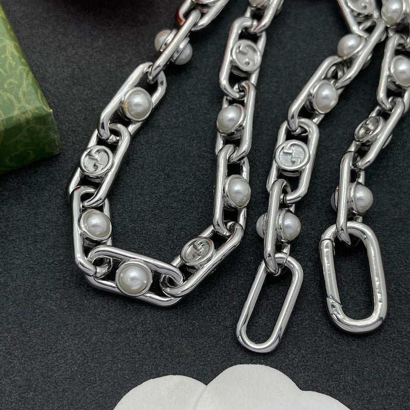 18K Gucci Gold Pearl Chain Necklace