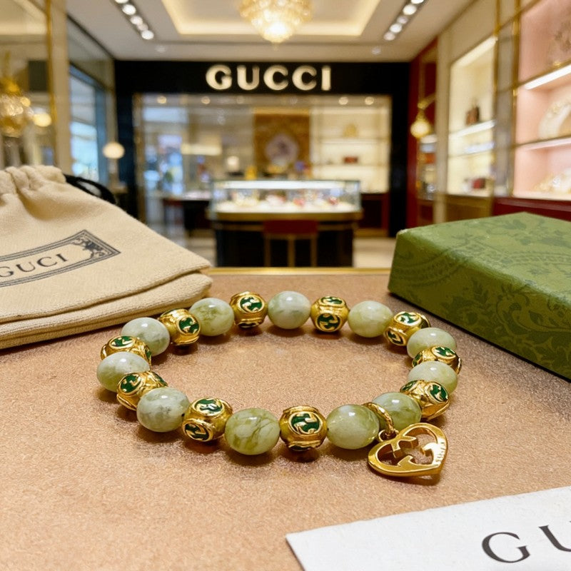 18K Gucci Anger Forest Green Bead Gold Chain Bracelet