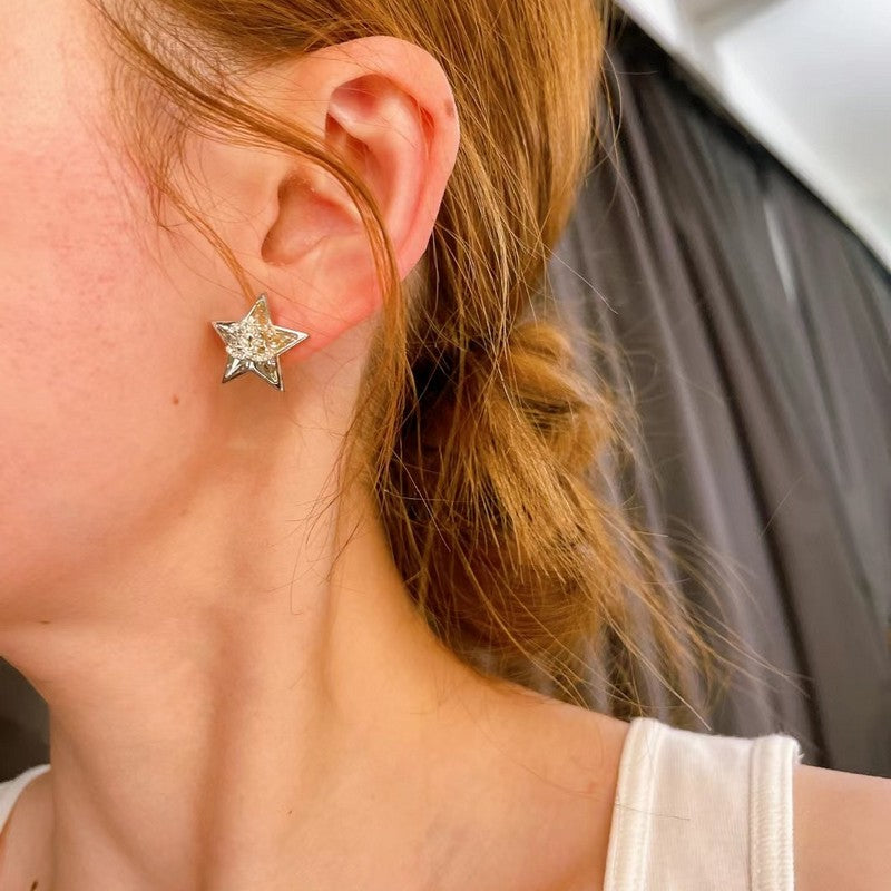 18K Chanel Star Diamond White Gold Earrings