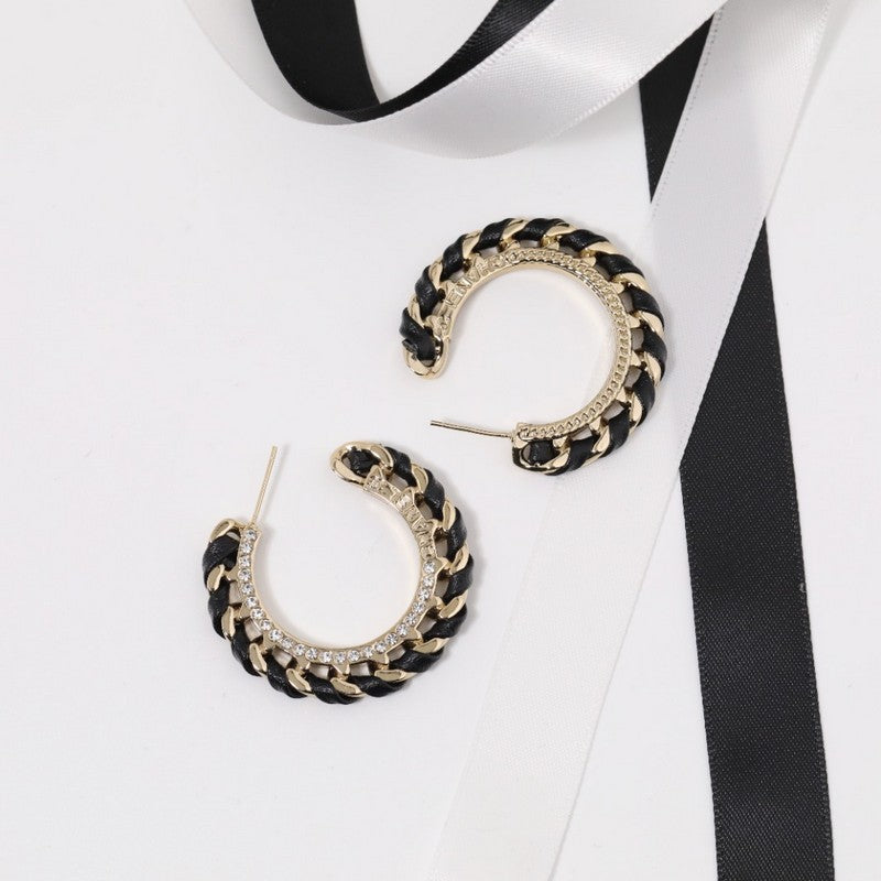 18K Chanel Black & Red Leather Earrings