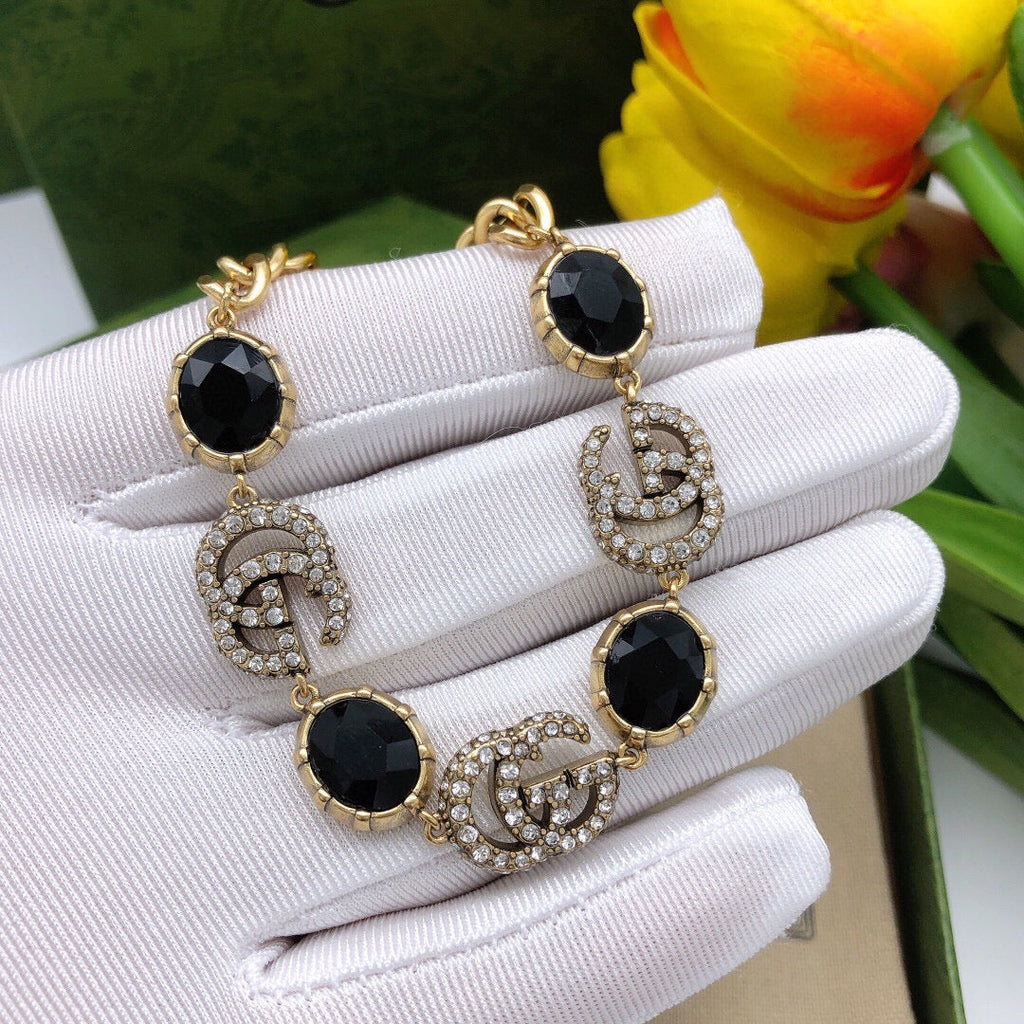 18K Gucci Black Stones Chain Bracelet