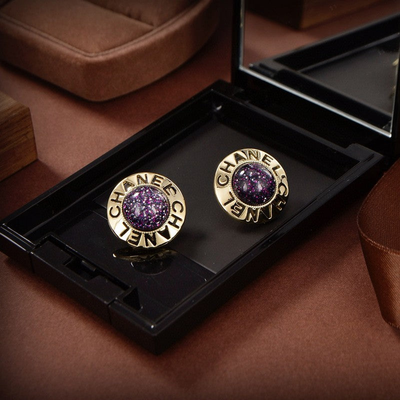 18K Chanel Purple Gold Earrings