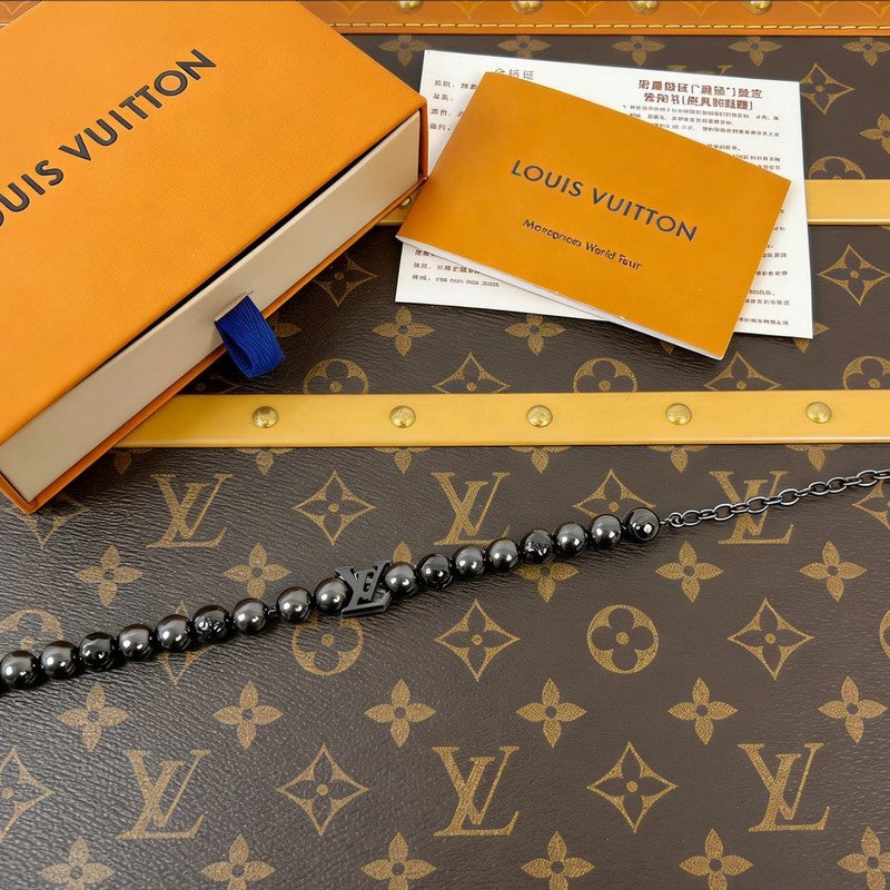 18K Louis Vuitton Monogram Pearls Black Bracelet