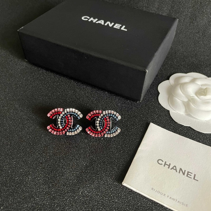 18K Chanel Red & Blue Crystal Earrings