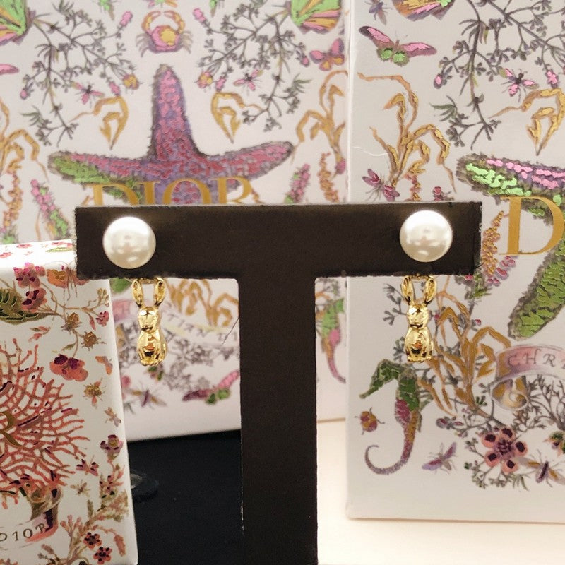 18K Dior Tribales Rabbit Pearl Earrings