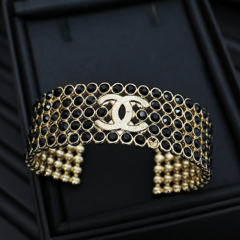 18K Chanel Black Crystal Wide Cuff Bracelet