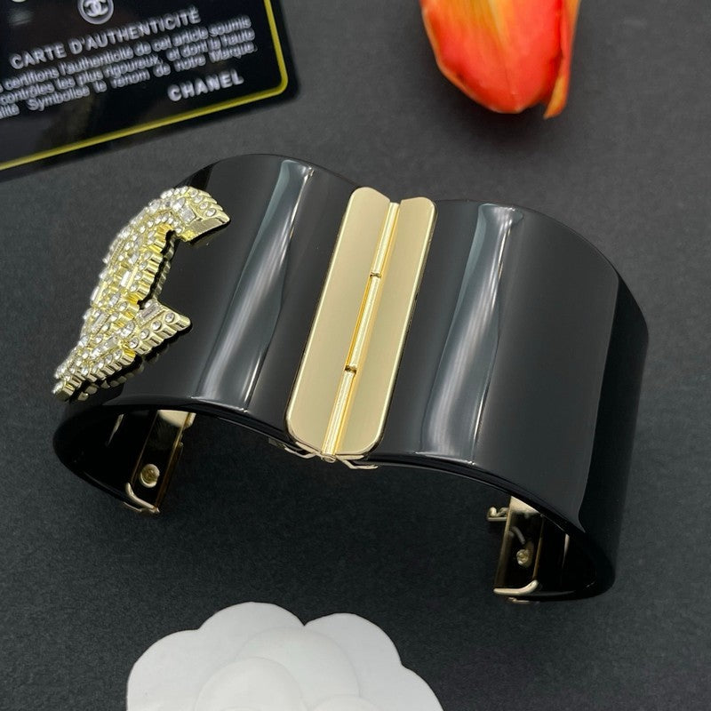 18K Chanel Pearl Diamond Black Cuff Bracelet