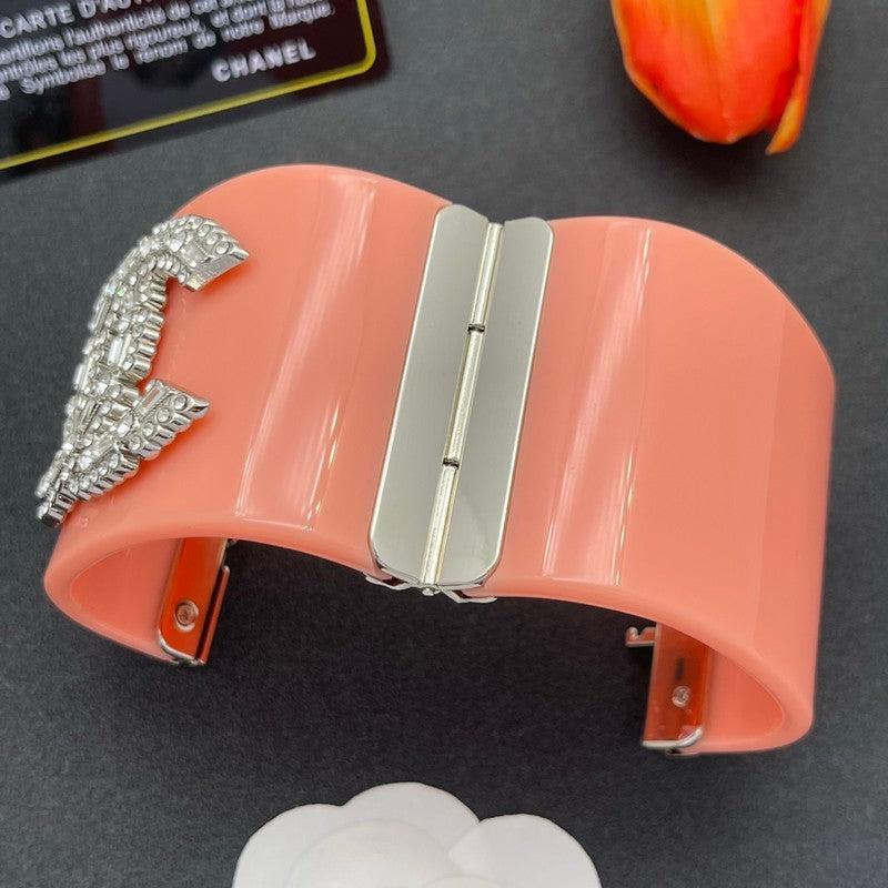 18K Chanel Pearl Diamond Pink Cuff Bracelet