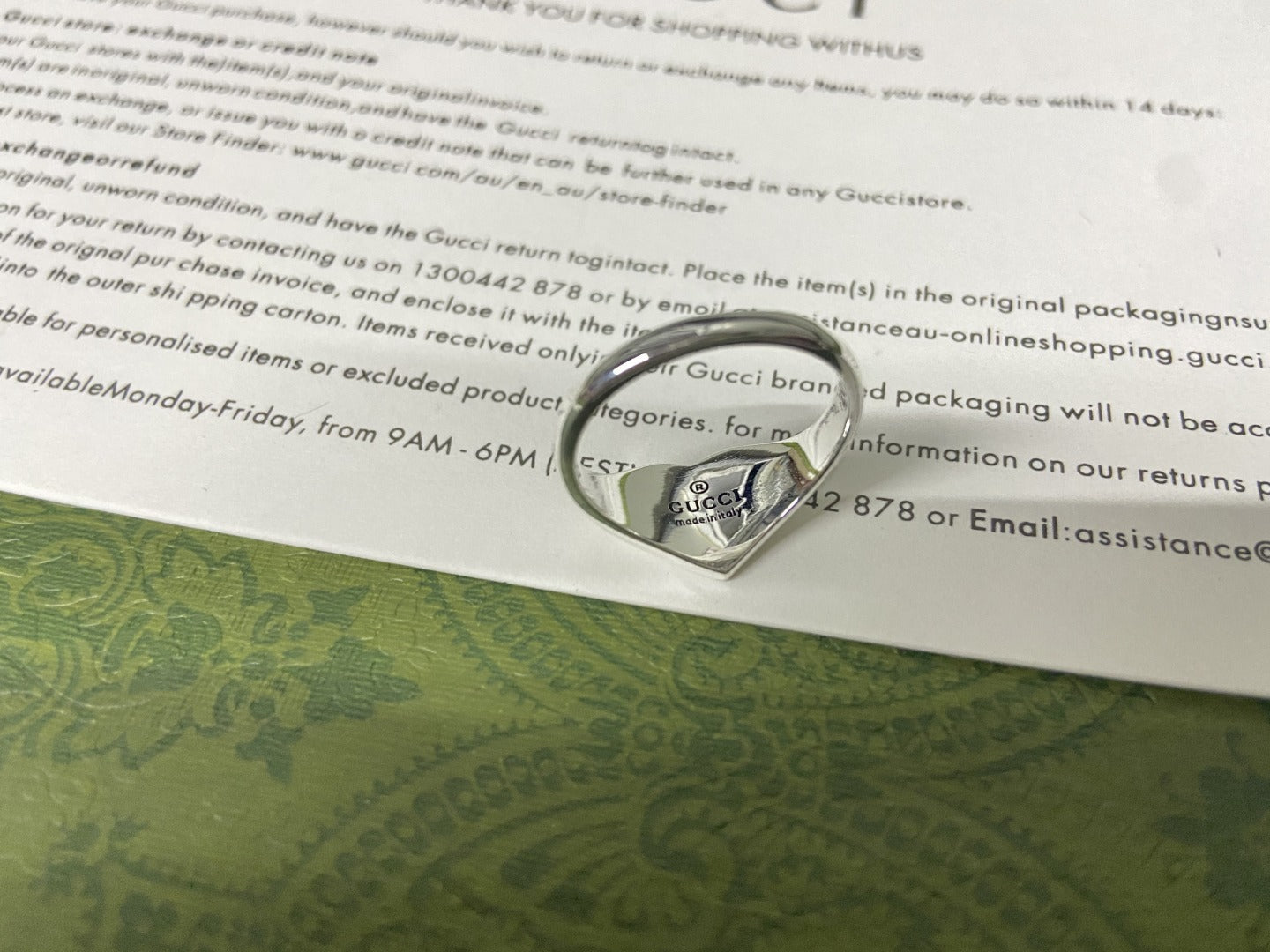 Gucci Interlocking G Blue Enamel Heart Ring