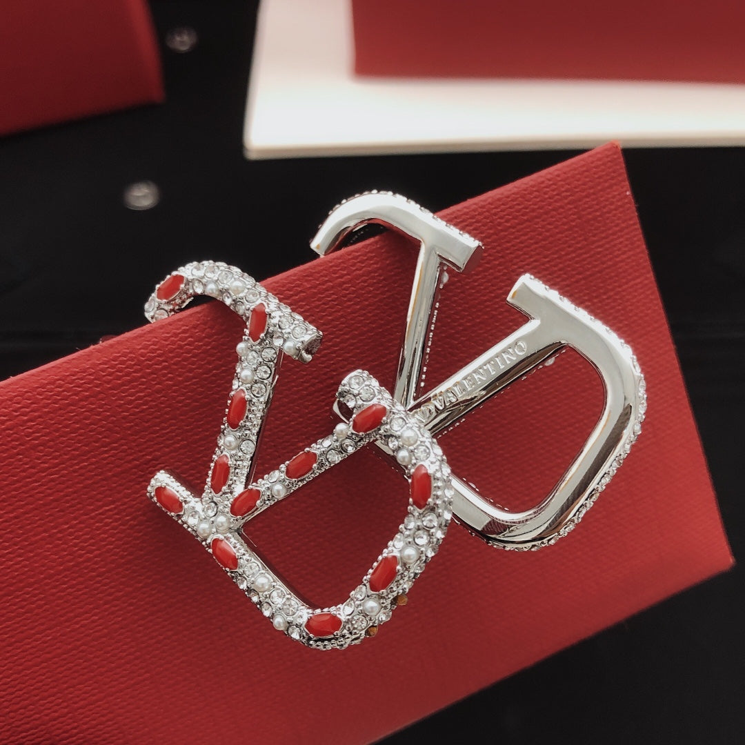 18K Valentino Vlogo Red Crystal Earrings