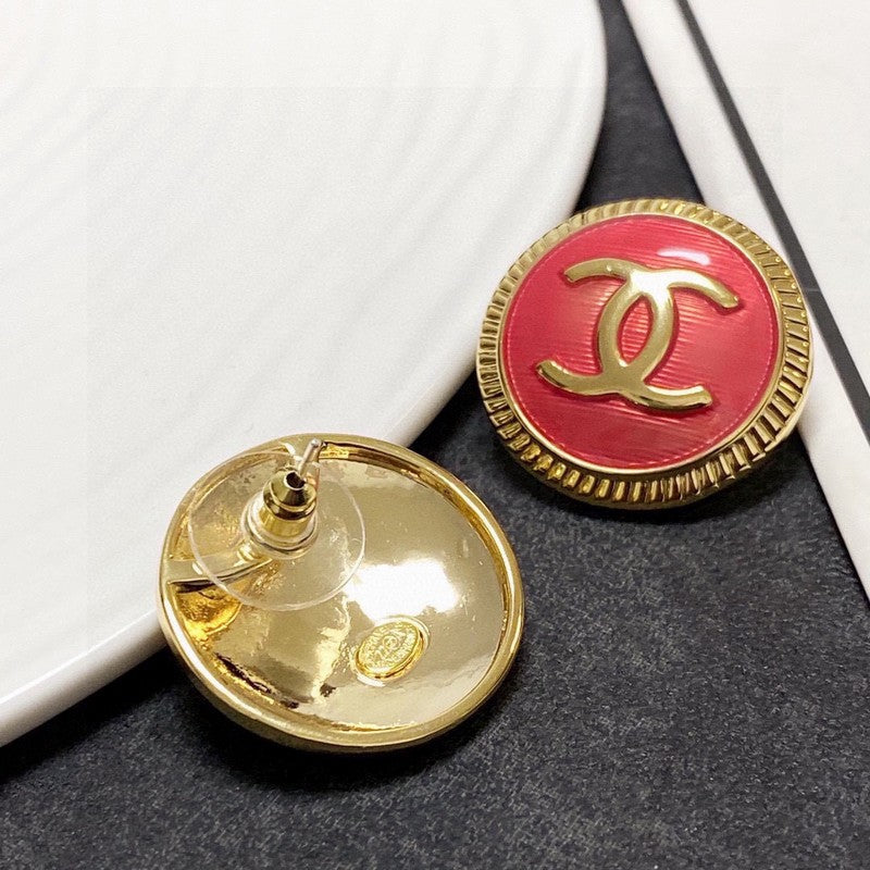 18K Chanel Red Round Earrings