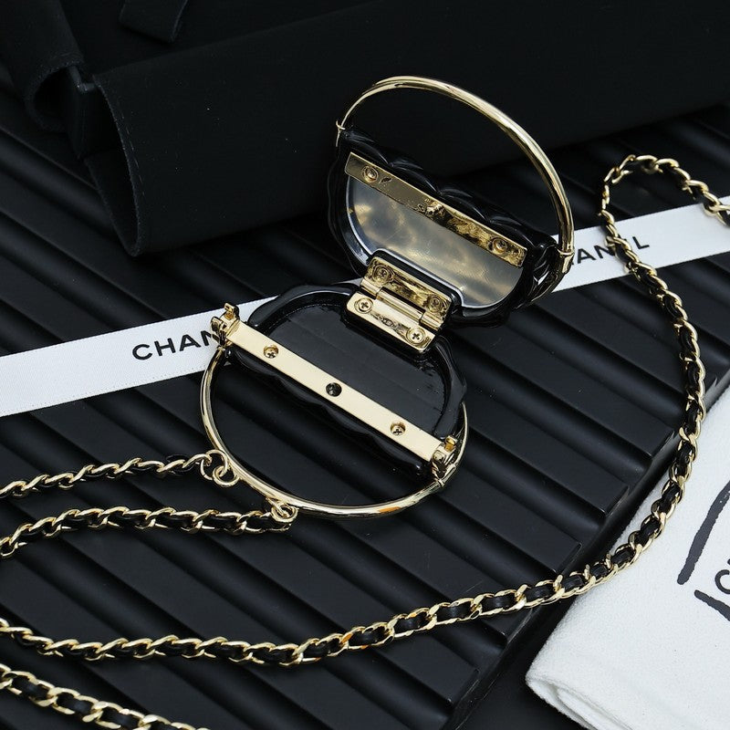 18K Chanel Black Bag Long Leather Necklace