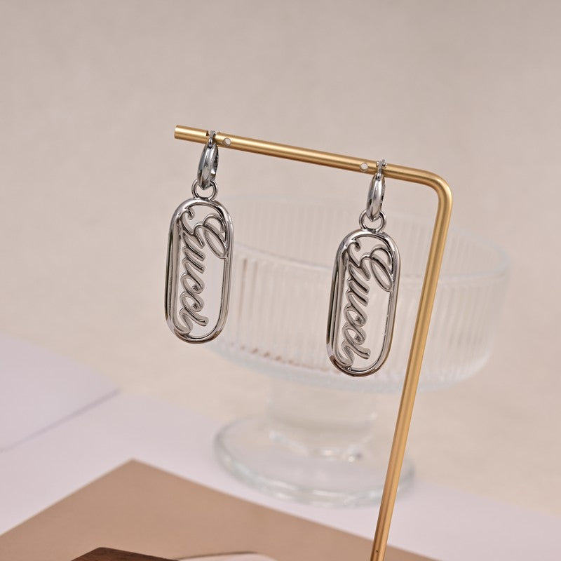 18K Gucci White Gold Script Earrings