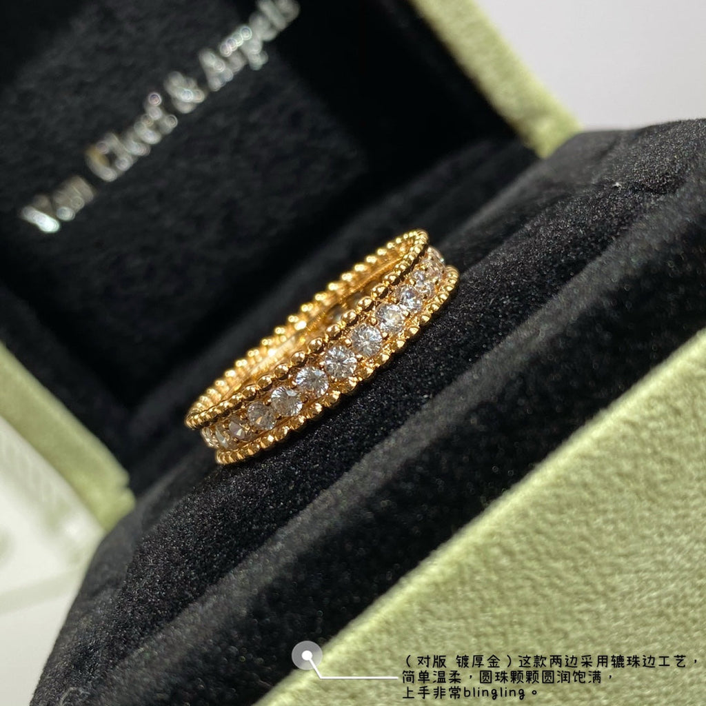18K Van Cleef & Arpels Rose Gold Perlee Diamonds Ring