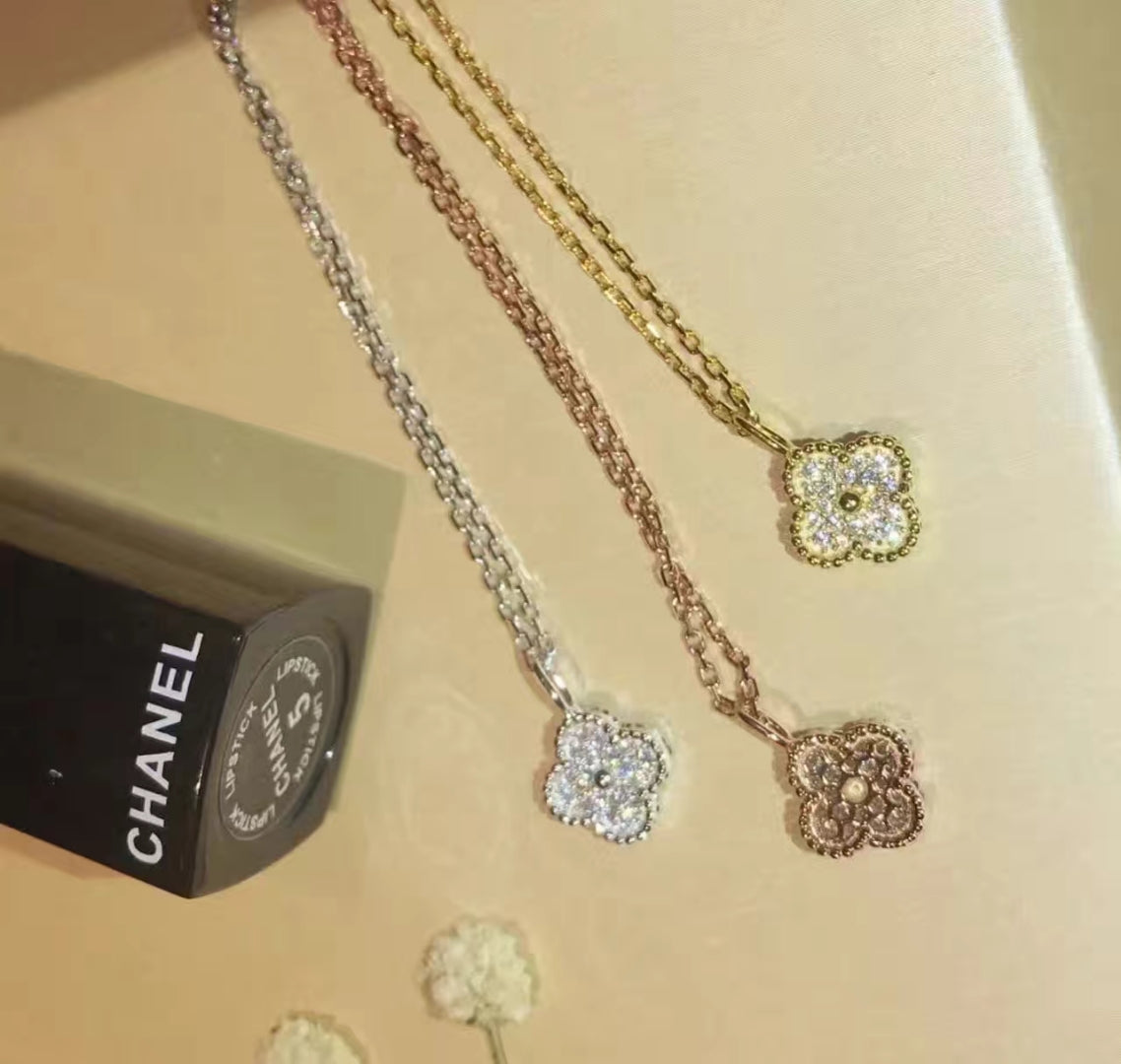 18K Van Cleef & Arpels Rose Gold Sweet Alhambra Diamond Necklace