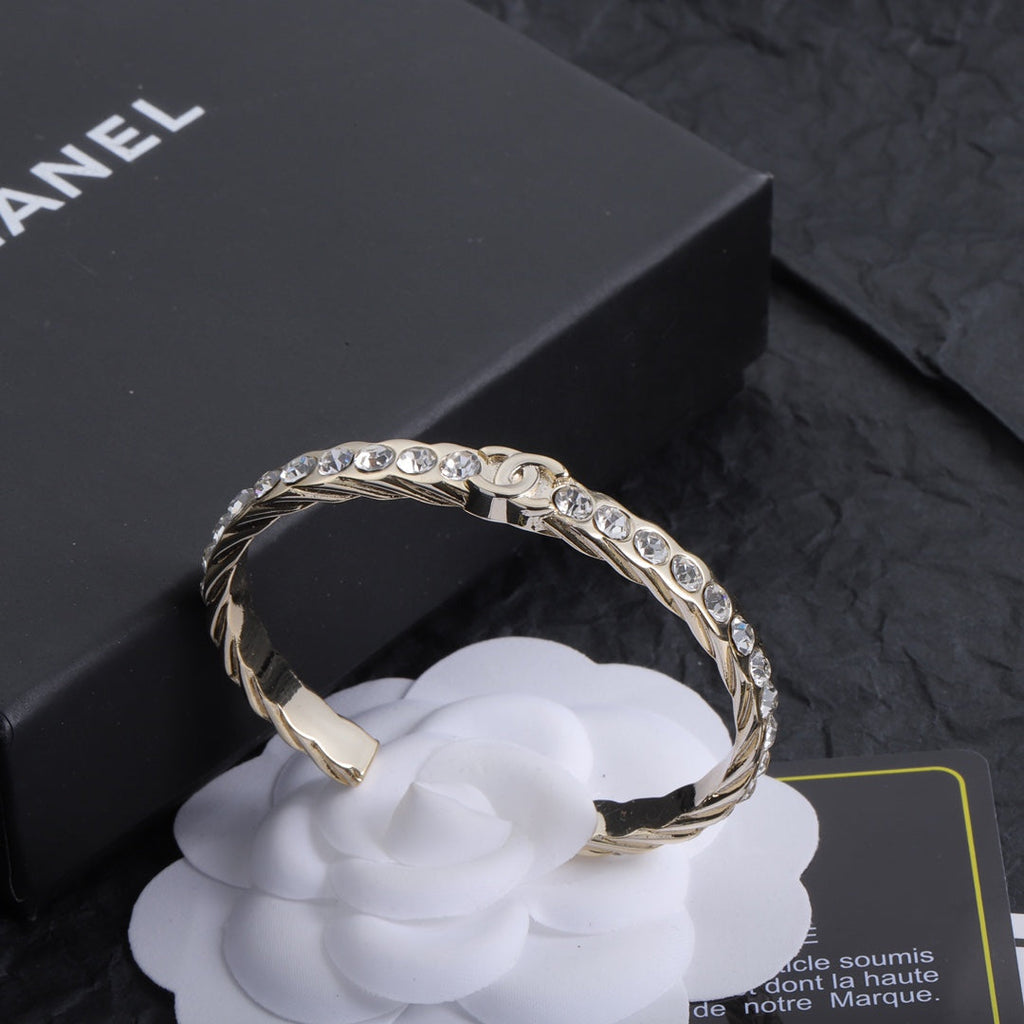 18K Chanel Open Cuff Crystals Bracelet