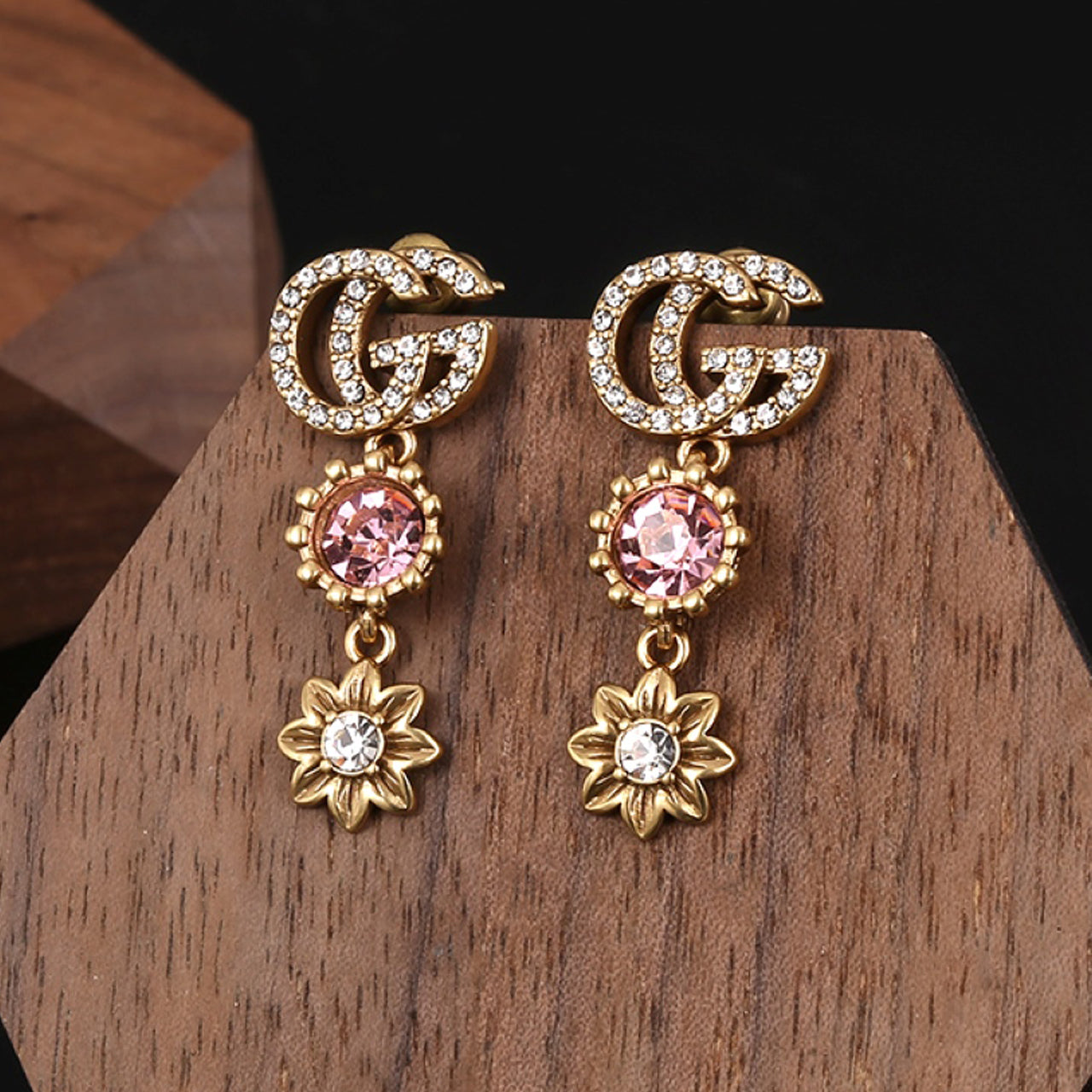 18K Gucci Flower Crystal Earrings