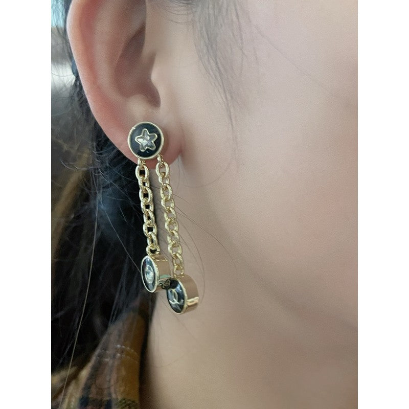 18K Chanel 25K Black Gold Chain Earrings