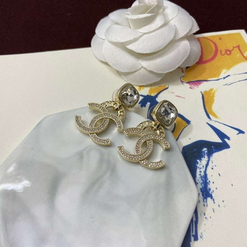 18K Chanel Pendant Crystal Earrings