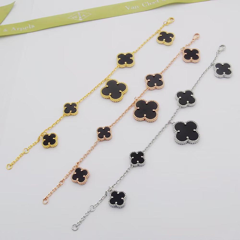 18K Van Cleef & Arpels Magic Alhambra Five Black Motifs Bracelet