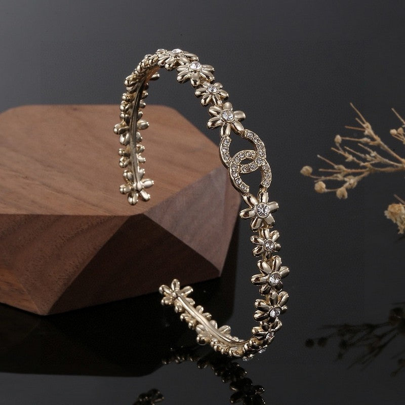 18K Chanel Crystal Flower Open Cuff Bracelet