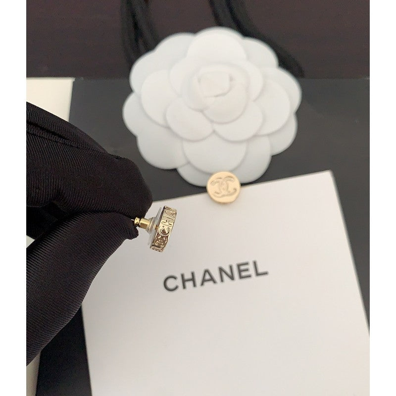 18K Chanel Gold Button Earrings