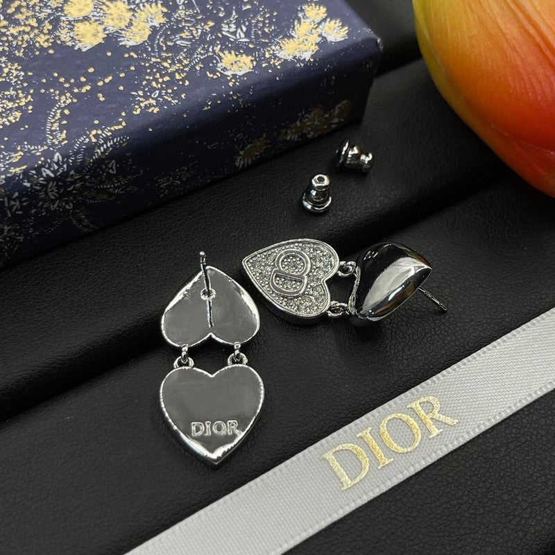18K Dior Double Heart Diamond Earrings
