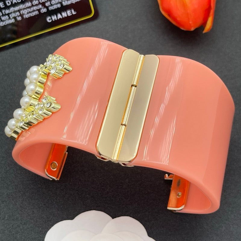18K Chanel Pearl & Diamond Pink Cuff Bracelet