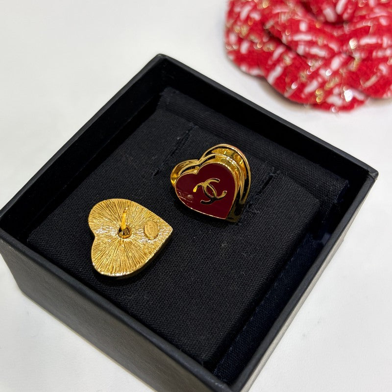 18K Chanel 26P Black & Red Heart Earrings