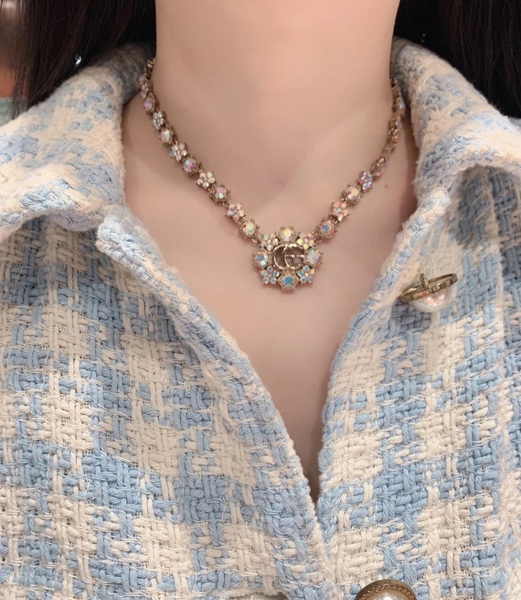 18K Gucci Crystals Chain Choker Necklace