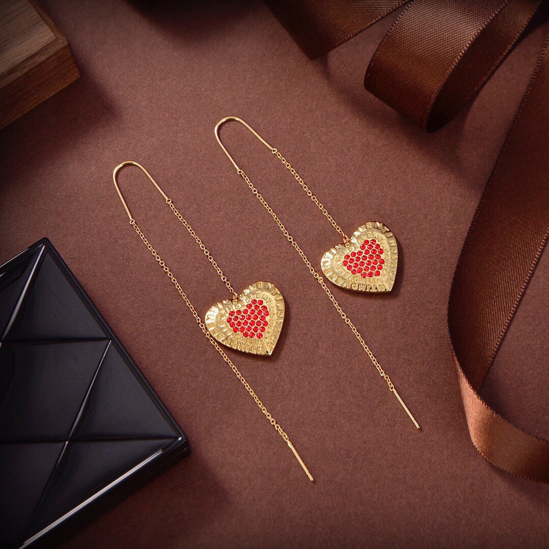 18K Valentino Vlogo Red Heart Earrings