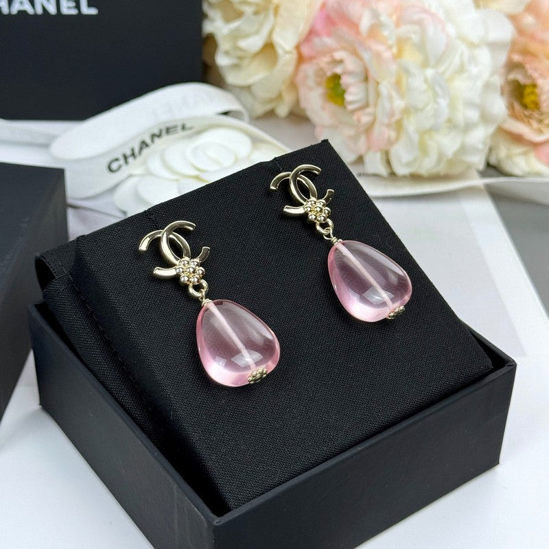 18K Chanel 26C Pink Crystal Gold Earrings