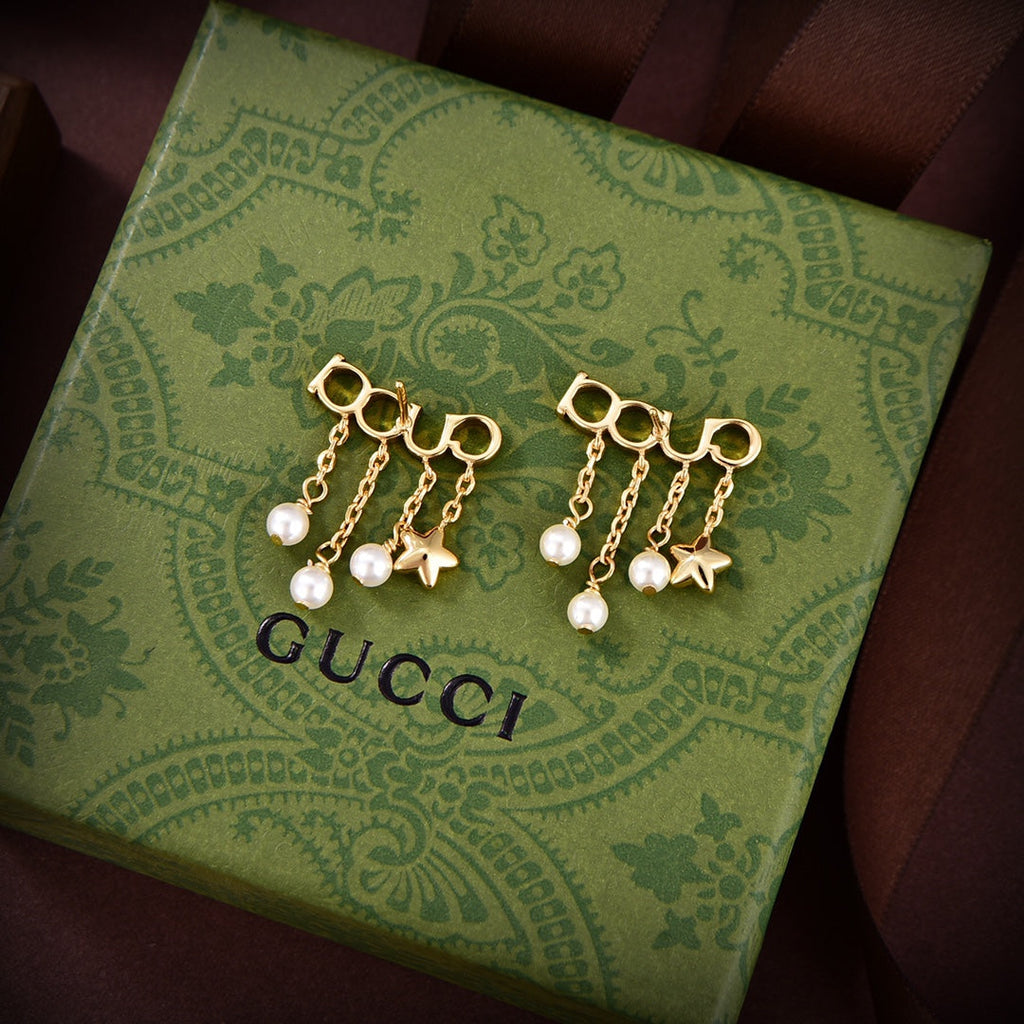 18K Gucci Script Pearl Earrings