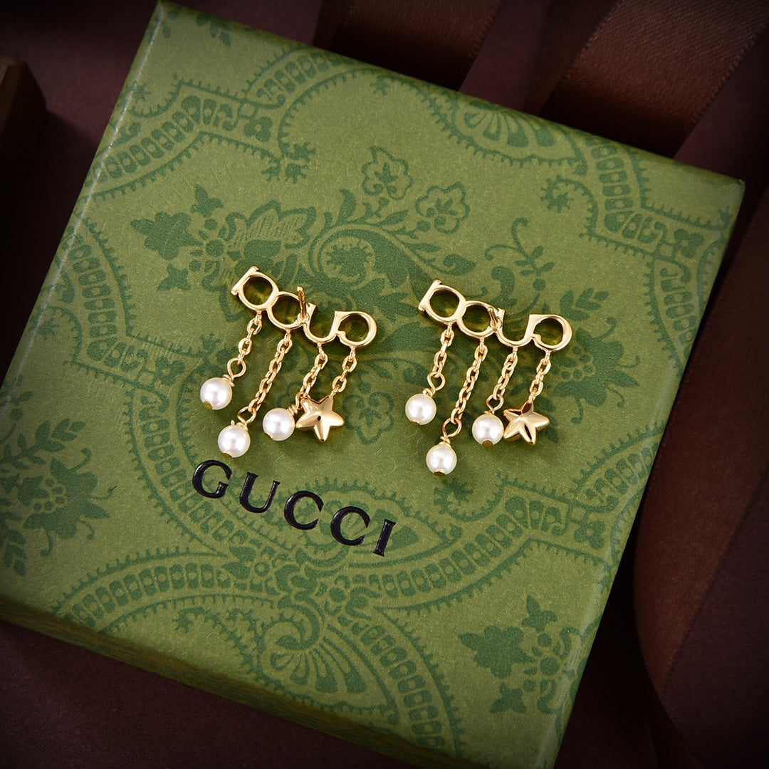 18K Gucci Script Pearl Earrings