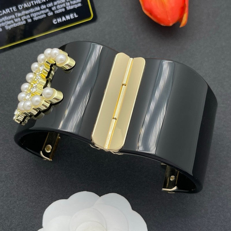 18K Chanel Pearl & Diamond Black Cuff Bracelet