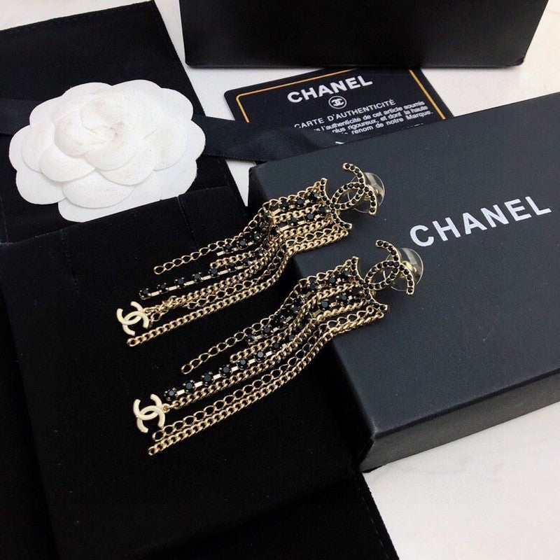 18K Chanel Black Crystal Tassel Earrings